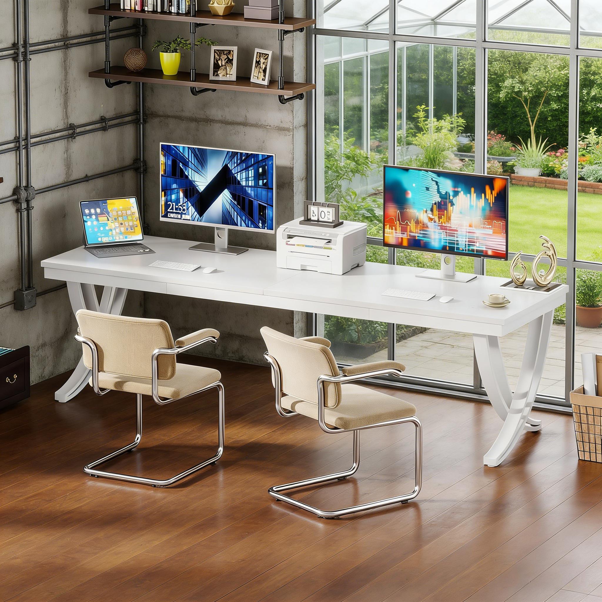 Two Person Desk Industrial Double Computer Desk With Metal Frame_voghion.com